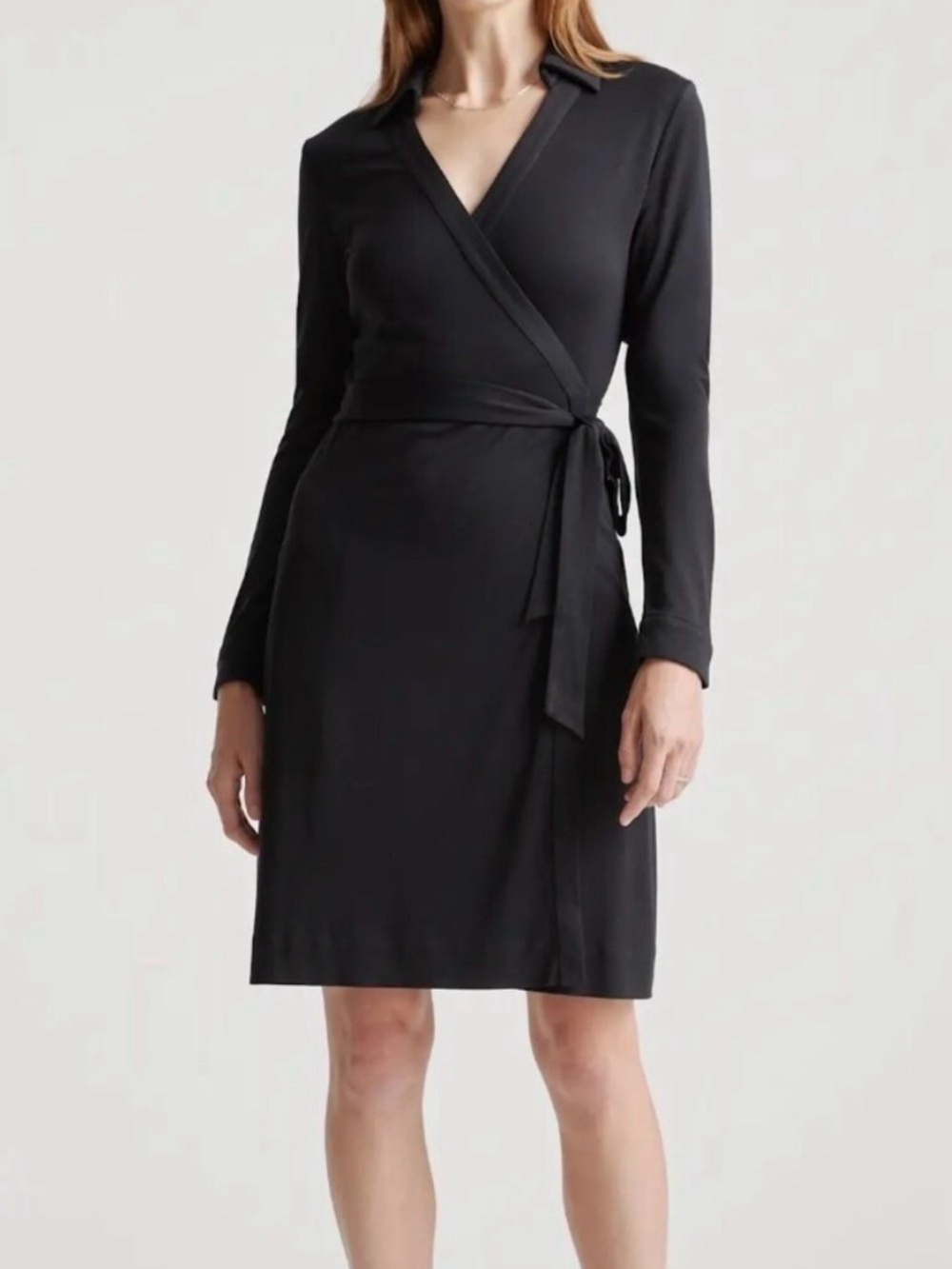 Quince black 100% silk jersey long sleeve wrap dress Women’s sz S